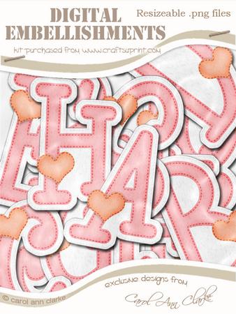 Heart Felties Uppercase Alpha Digital Embellishment