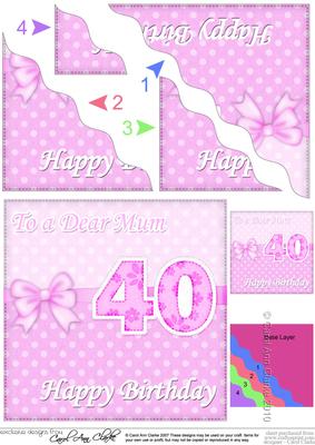 40th Birthday Mum Felties Wavy Corner Side Stacker Topper