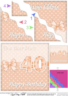 40th Birthday Mum Felties Wavy Corner Side Stacker Topper