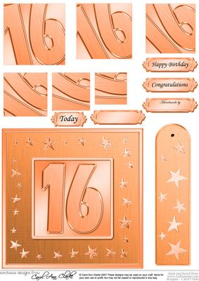 16th Bright Metallic Age Quick Card with Twisted Pyramage