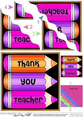Thank You Teacher Pencils Wavy Corner Side Stacker Topper