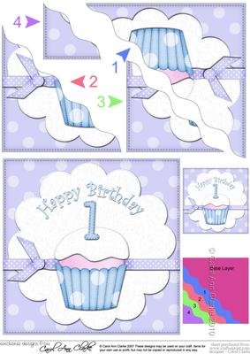 1st Birthday Cupcake Felties Wavy Corner Side Stacker