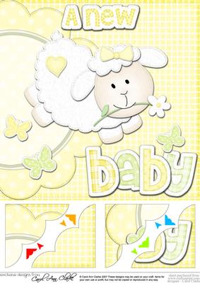 8x8 a New Baby Lamb Felties Scalloped Corner