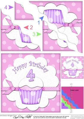4th Birthday Cupcake Felties Wavy Corner Side Stacker