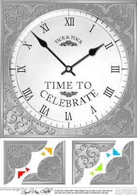 8 x 8 Time to Celebrate Clock Scalloped Corner Topper