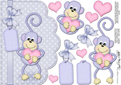 A5 Chunky Monkey Felties Scalloped Edge N 3D Decoupage