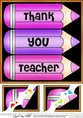 8 x 8 Thank You Teacher Pencils Scalloped Corner Topper