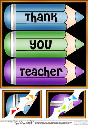 8 x 8 Thank You Teacher Pencils Scalloped Corner Topper