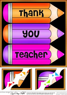 8 x 8 Thank You Teacher Pencils Scalloped Corner Topper