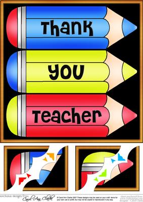 8 x 8 Thank You Teacher Pencils Scalloped Corner Topper