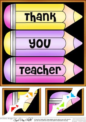 8 x 8 Thank You Teacher Pencils Scalloped Corner Topper