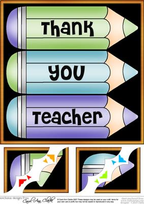 8 x 8 Thank You Teacher Pencils Scalloped Corner Topper
