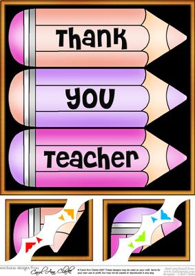 8 x 8 Thank You Teacher Pencils Scalloped Corner Topper