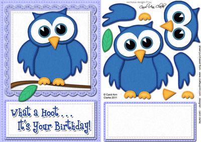 A5 What a Hoot Birthday Felties Quick Card N 3D Decoupage