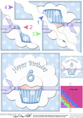 6th Birthday Cupcake Felties Wavy Corner Side Stacker