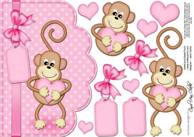 A5 Chunky Monkey Felties Scalloped Edge N 3D Decoupage