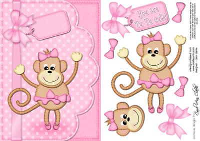 A5 Tu Tu Monkey Felties Scalloped Edge N 3D Decoupage