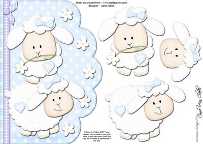 A5 Little Lamb Felties Scalloped Edge N 3D Decoupage