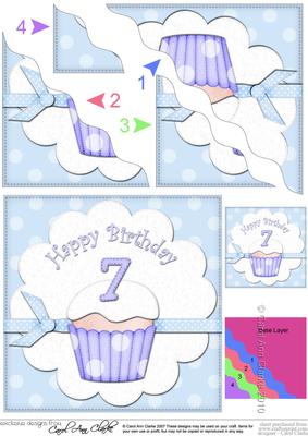 7th Birthday Cupcake Felties Wavy Corner Side Stacker