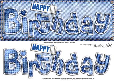 Large Dl Happy Birthday Denim Felties Quick Card N 3D Decoup