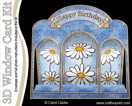 3D Denim N Daisies Window Card Kit with Decoupage N Envelope