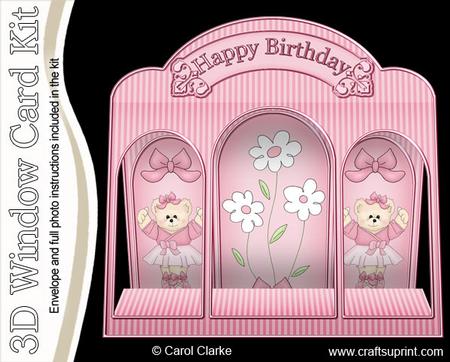 3D Ballet Bears Window Card Kit with Decoupage N Envelope