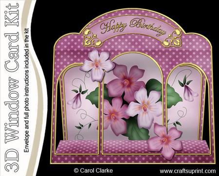 3D Pretty Violas Window Card Kit Decoupage N Envelope