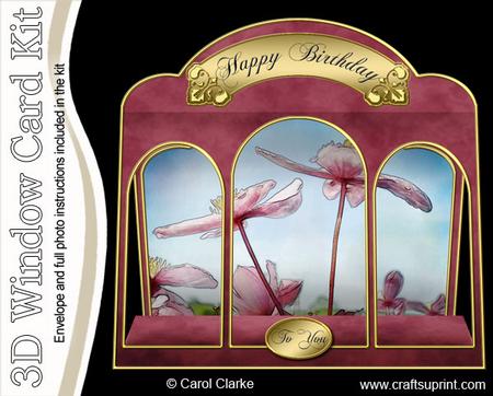 3D Watercolour Clematis Window Card Kit Decoupage N Envelope
