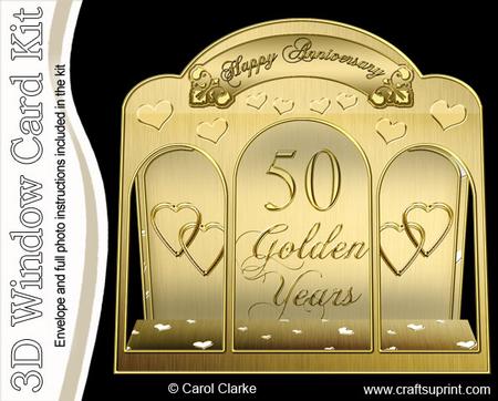 3D Golden Wedding Window Card Kit Decoupage N Envelope