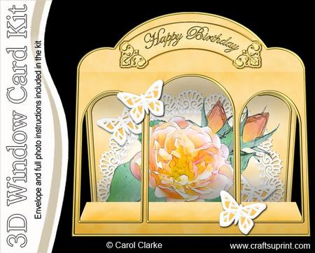 3D Rose and Lace Window Card Kit Decoupage N Envelope