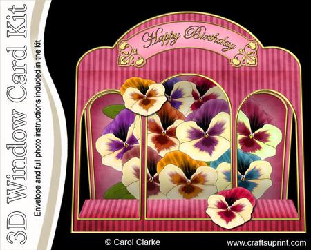 3D Pansies Window Card Kit Decoupage N Envelope