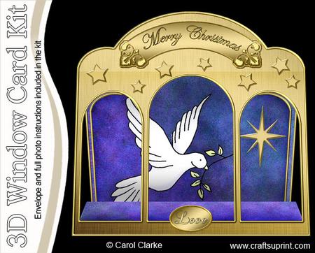 3D Xmas Dove Window Card Kit Decoupage N Envelope