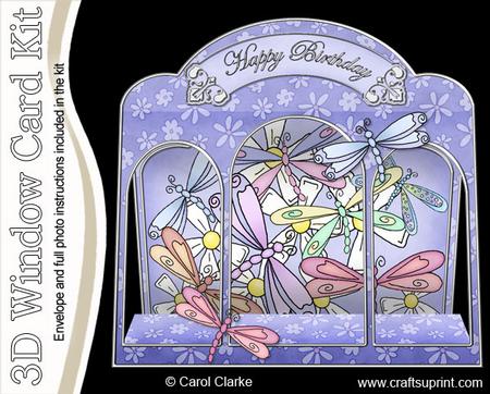 3D Dreamy Dragonflies Window Card Kit Decoupage N Envelope
