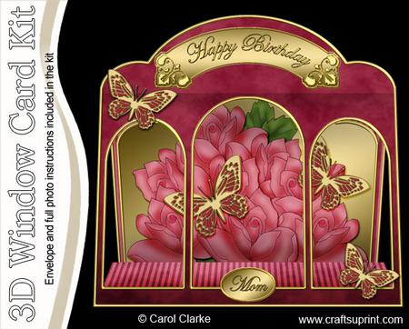 3D Just Roses Window Card Kit with Decoupage N Envelope