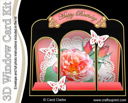3D Rose and Lace Window Card Kit Decoupage N Envelope