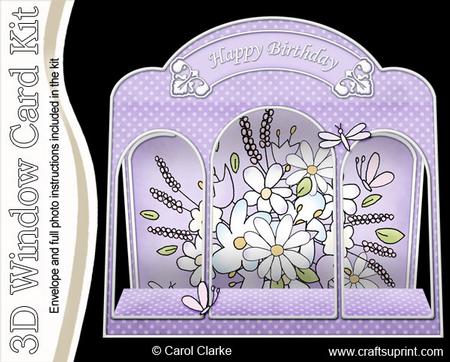 3D Pastel Flowers Window Card Kit Decoupage N Envelope