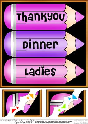 8 x 8 Thank You Dinner Ladies Pencils Scalloped Corner Toppe
