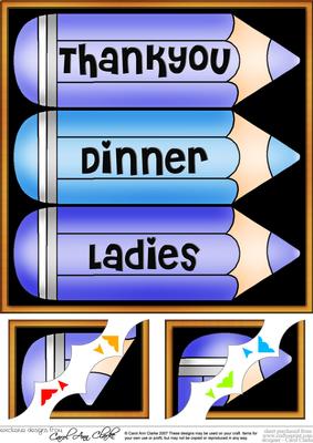 8 x 8 Thank You Dinner Ladies Pencils Scalloped Corner Toppe