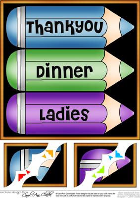8 x 8 Thank You Dinner Ladies Pencils Scalloped Corner Toppe