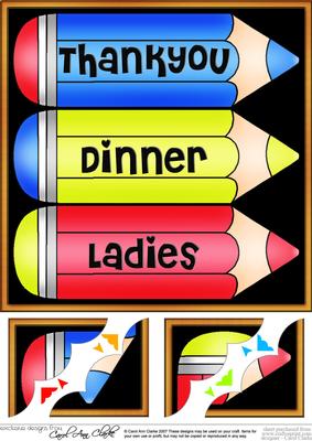 8 x 8 Thank You Dinner Ladies Pencils Scalloped Corner Toppe