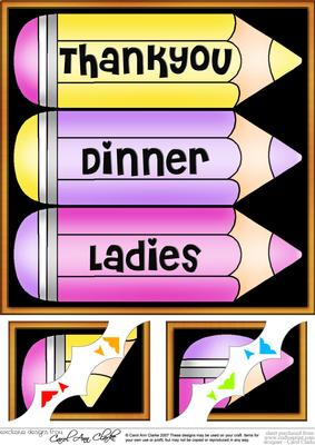 8 x 8 Thank You Dinner Ladies Pencils Scalloped Corner Toppe