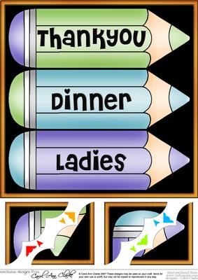 8 x 8 Thank You Dinner Ladies Pencils Scalloped Corner Toppe