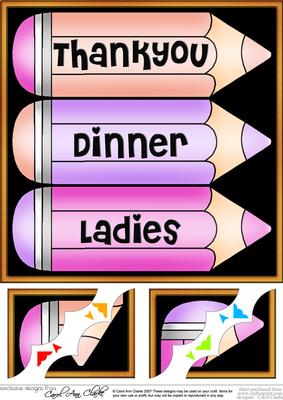 8 x 8 Thank You Dinner Ladies Pencils Scalloped Corner Toppe