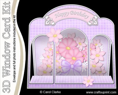 3D Pretty Floral Window Card Kit Decoupage N Envelope