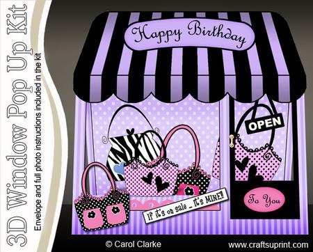 3D Funky Bags Window Pop Up Card Decoupage N Envelope