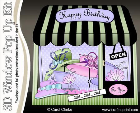3D Hats Window Pop Up Card Decoupage N Envelope