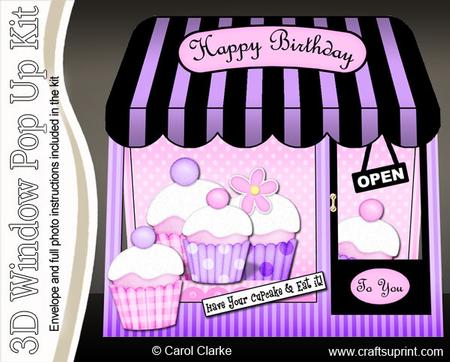 3D Cupcakes Window Pop Up Card Decoupage N Envelope
