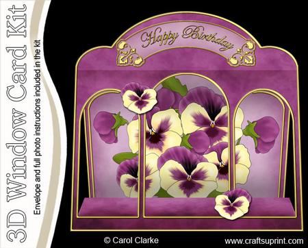 3D Pansy Window Card Kit Decoupage N Envelope