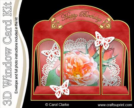 3D Rose and Lace Window Card Kit Decoupage N Envelope