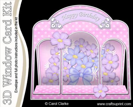 3D Pretty Floral Window Card Kit Decoupage N Envelope